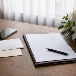 亡くなった家族のスマホと書類、白い花を置いた相談イメージ